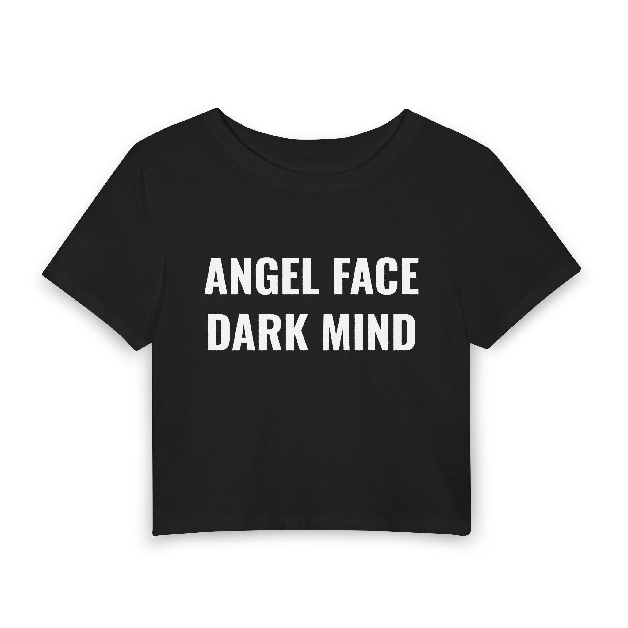 Angel Face Dark Mind Baby Tee — Women's Cropped Graphic Tee