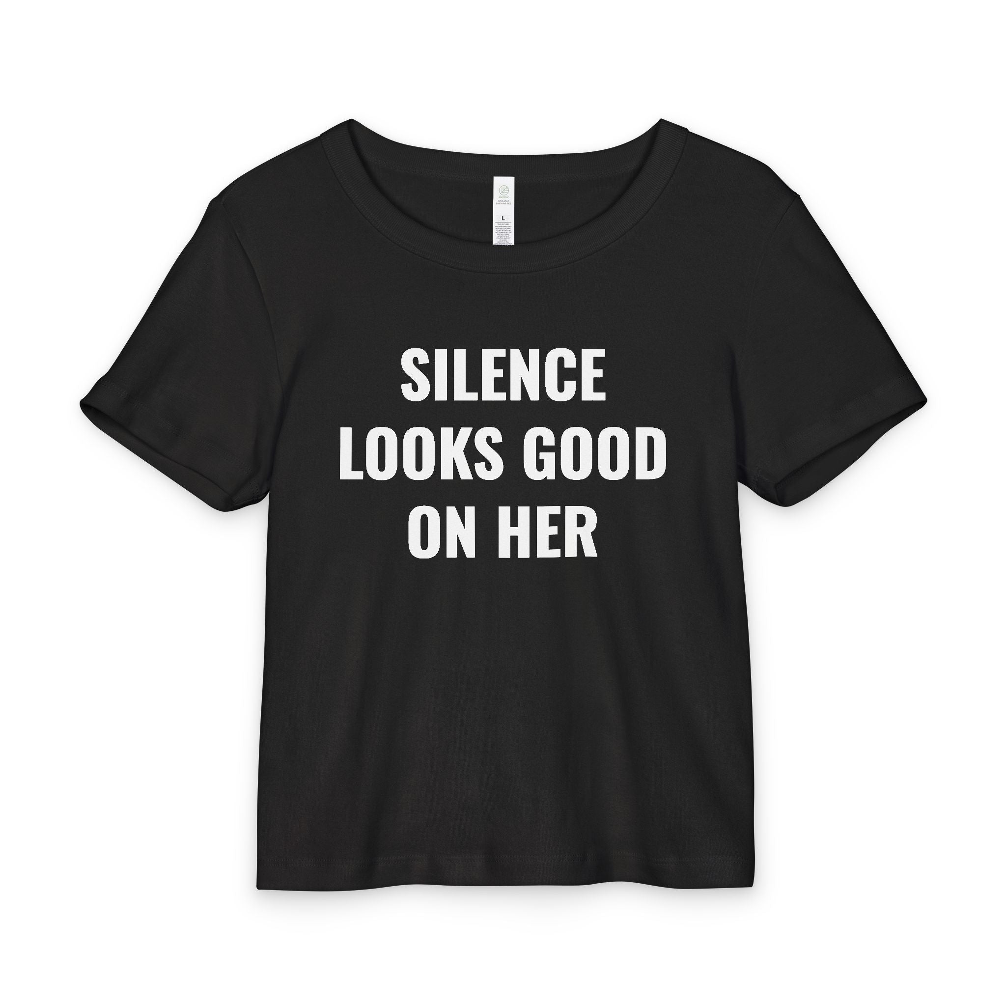 SILENCE LOOKS GOOD ON HER RIB TEE